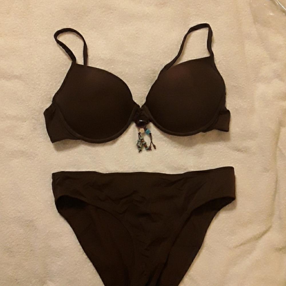 🍭5 for $25 Bikini, Brown with beaded detail